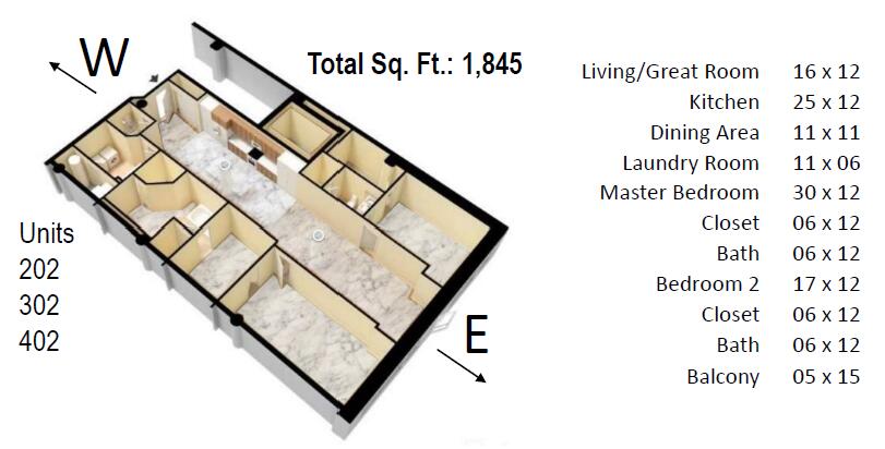 226 North Water Street, Unit 202 Milwaukee, WI 53202 - Photo 17 of 17 202 302 402 Floor Plan