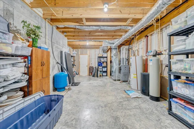 a view of a garage with furniture