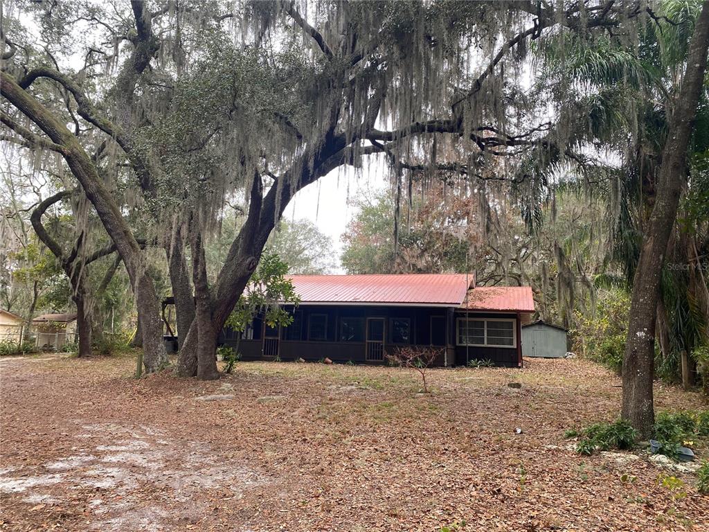a front view of a house with a yard and a large tree