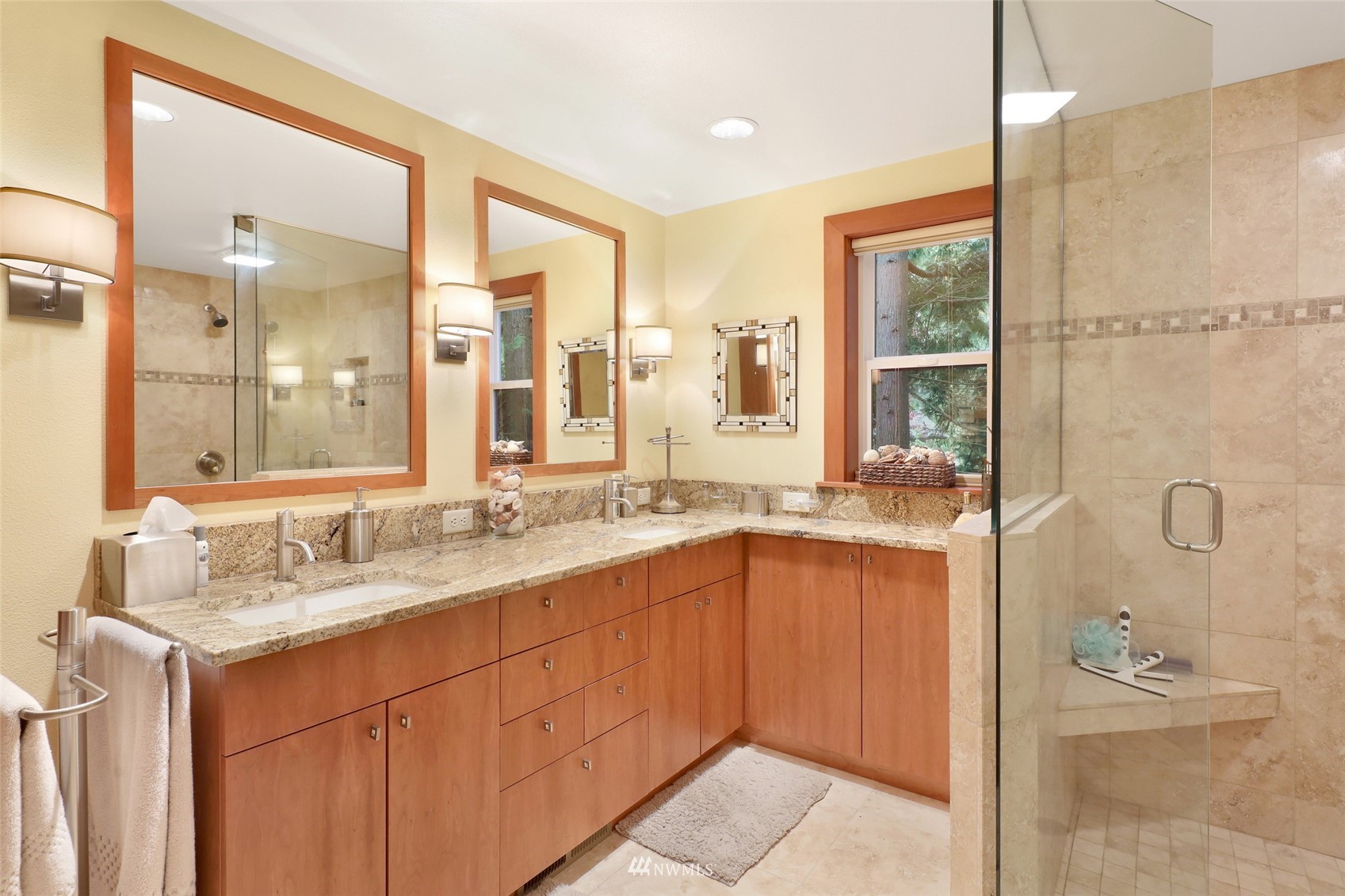 201 Middlefield Road Bellingham, WA 98225 - Photo 20 of 36 a bathroom with a granite countertop sink mirror and double