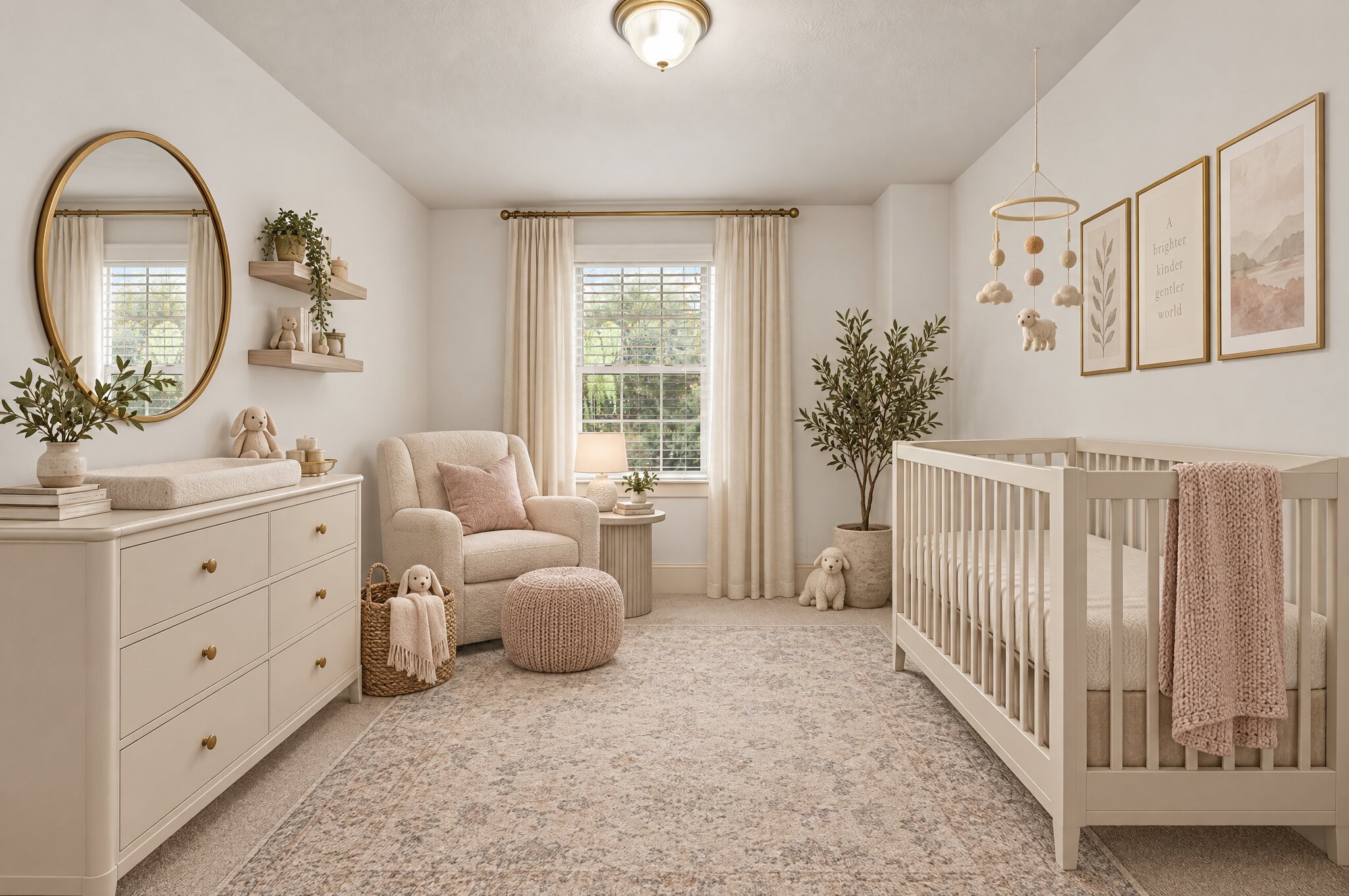 3302 Rochdale Street Houston, TX 77025 - Photo 42 of 50 Welcome to your secondary bedroom, virtually staged here as a serene nursery, with soft natural light through the window and calming neutral tones throughout. The open layout leaves plenty of room to make it your own, whether that means a nursery, playroom, or guest space. It's a flexible room ready to grow with whatever this next chapter brings. This image has been virtually edited, for the original photo, please refer to photo 44.