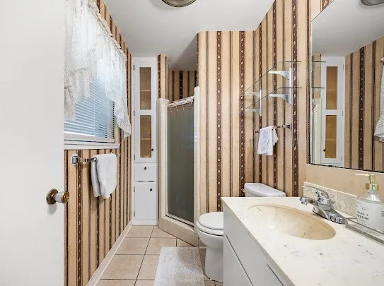 a bathroom with a sink a toilet and a mirror