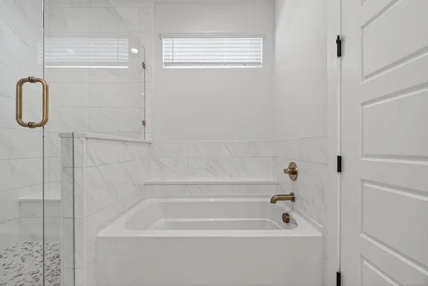 a bathroom with a bath tub