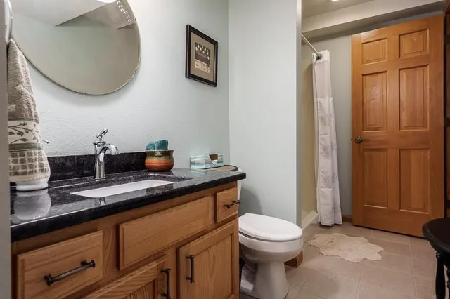 a bathroom with a toilet a sink and mirror