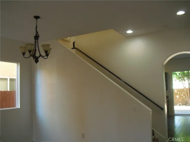 a view of a room with windows