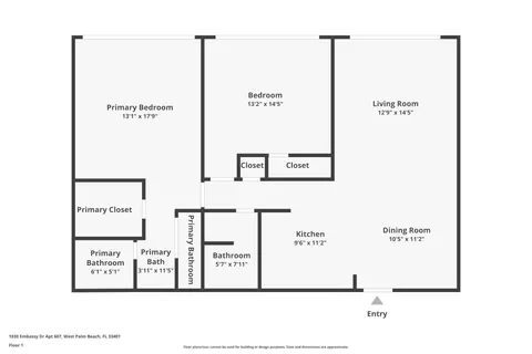 $265,000 | 1830 Embassy Drive, Unit 607, West Palm Beach, FL 33401