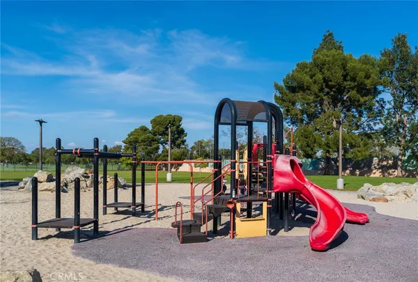 a view of a park with slide