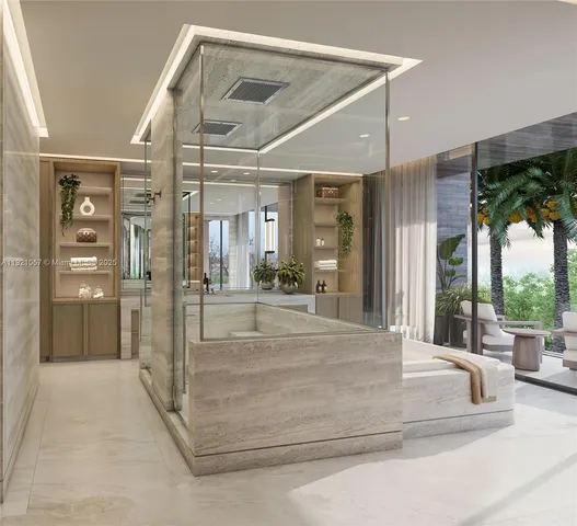 a view of a house with a yard and palm trees