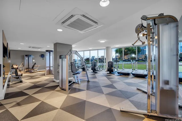 a view of a room with gym equipment