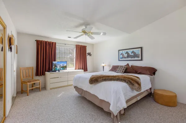 a bed room with a bed and furniture