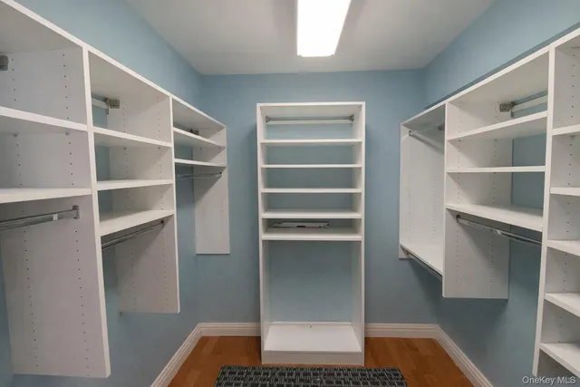 a view of walk in closet with empty racks