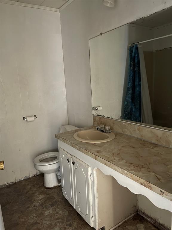 270 Layfield Road Coushatta, LA 71019 - Photo 14 of 22 a bathroom with a granite countertop sink a toilet and a mirror