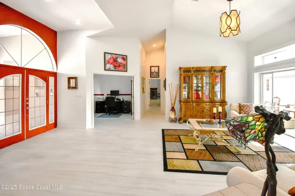 a living room with furniture