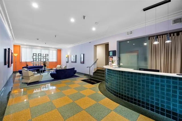 a room with stairs and a furniture