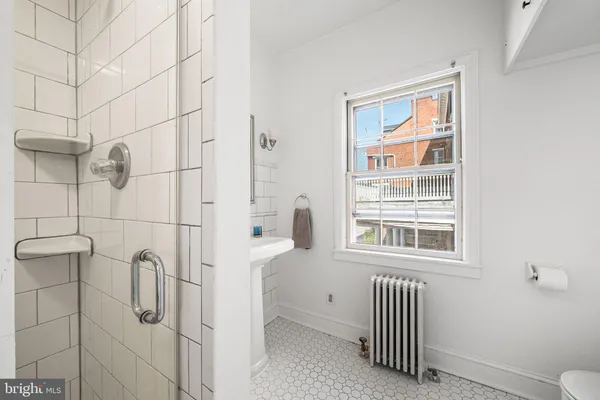 a bathroom with a window