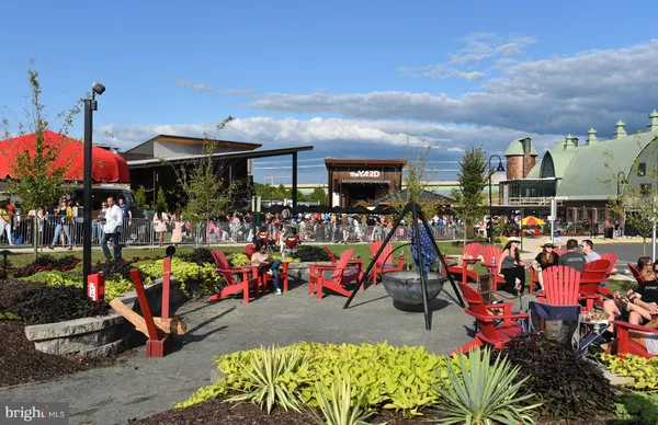 an outdoor space with seating