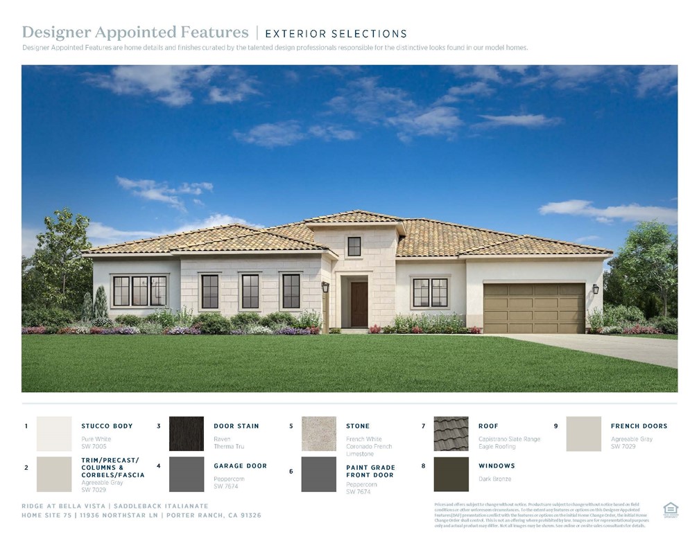 11936 Northstar Lane Porter Ranch, CA 91326 - Photo 20 of 26 Exterior Selections: Saddleback Italianate - Ridge Collection at Bella Vista - Photo of artist rendering - Not actual home for sale - Home is still under construction