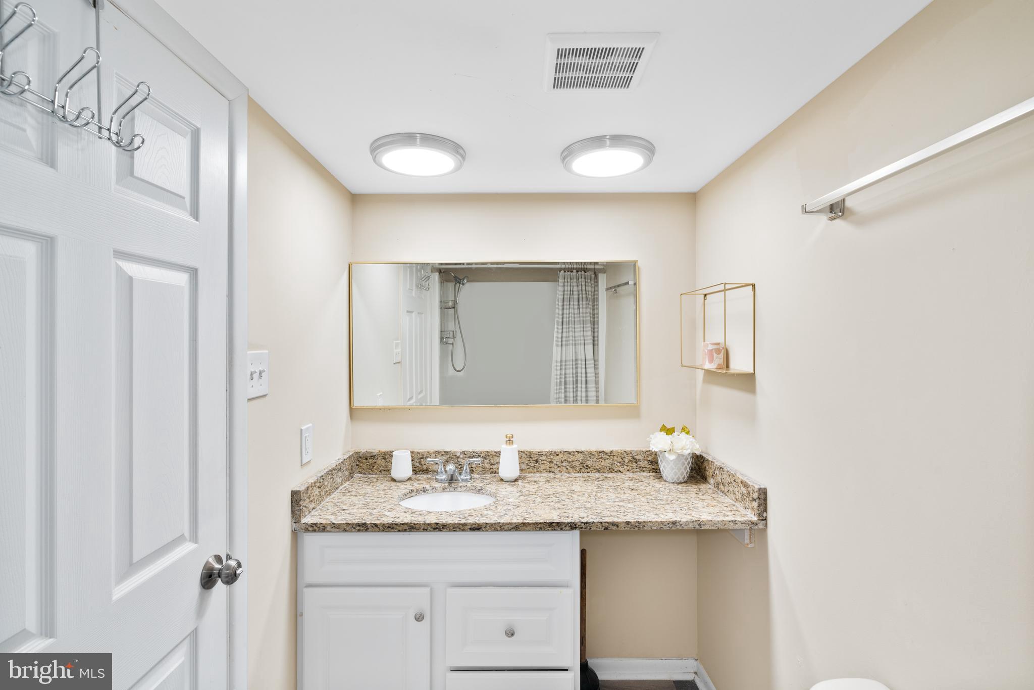 233 Township Line Road, Unit 5F Elkins Park, PA 19027 - Photo 17 of 25 a bathroom with a granite countertop sink and a mirror
