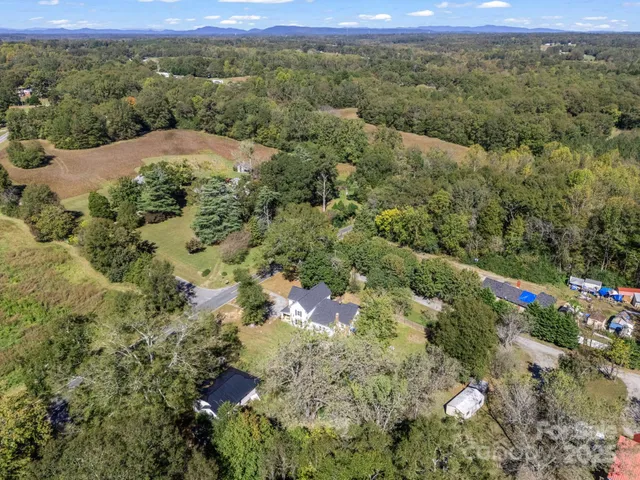 a view of a city with lush green forest