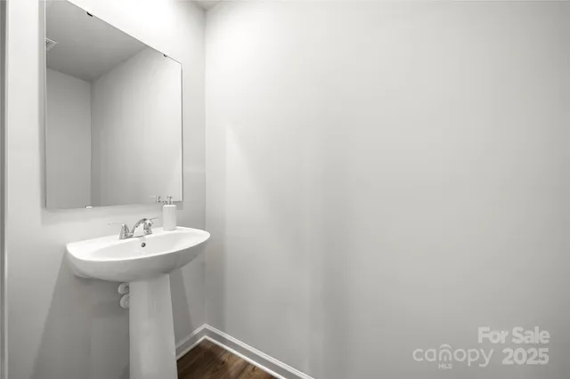 a bathroom with a sink a mirror and a shower
