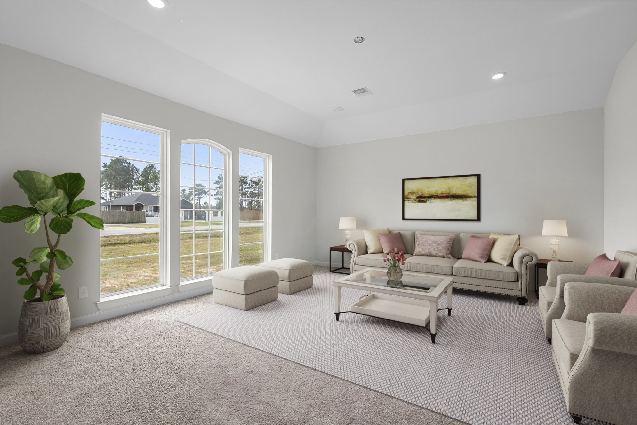 1294 County Road 5100 Cleveland, TX 77327 - Photo 4 of 27 Flexible living area suitable for use as a family room or flex space, with carpeting, large windows, and a practical layout.