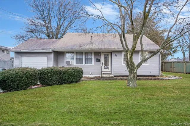 a view of a house with a yard and a large tree