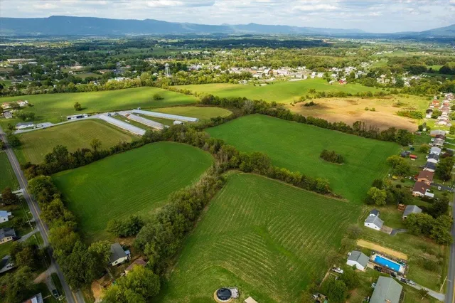 a view of a lake with a city