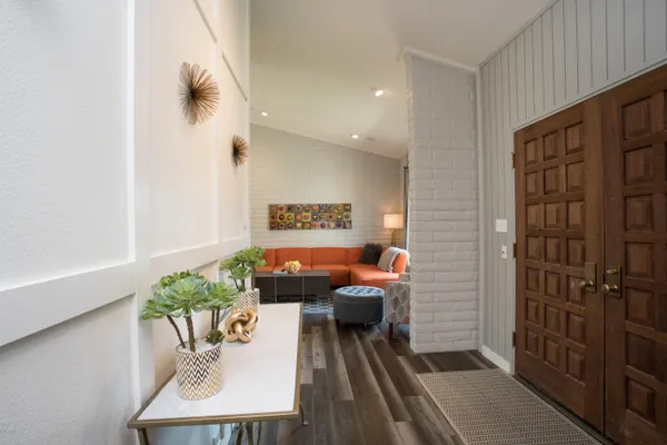 a living room with furniture