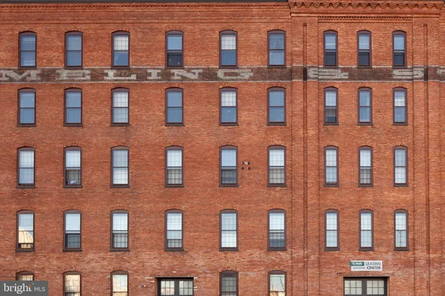 a front view of brick building