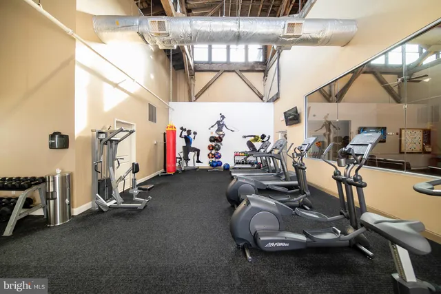 a view of a room with gym equipment