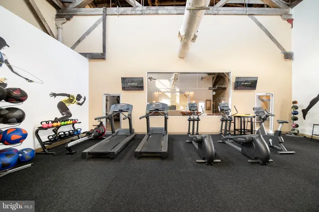 a view of a room with gym equipment