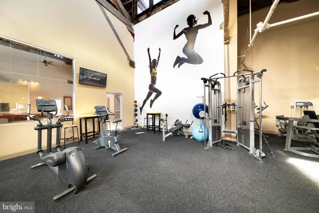 a view of a room with gym equipment