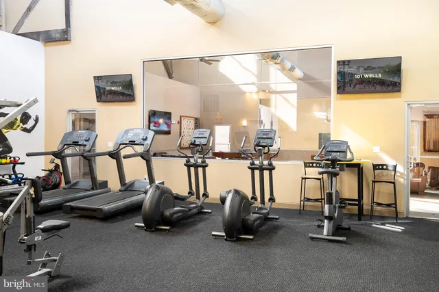 a view of a room with gym equipment