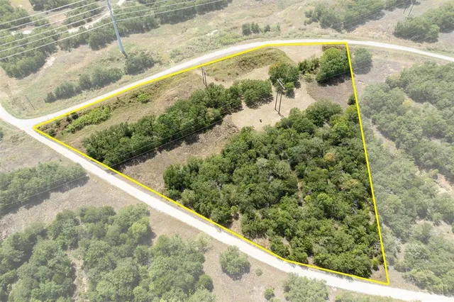 a view of a green yard with large trees