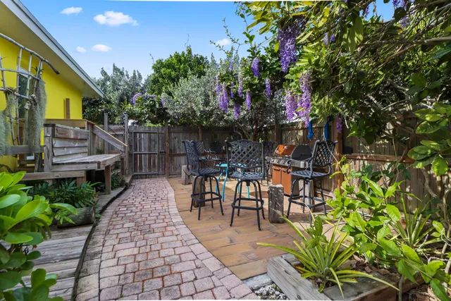 an outdoor space with seating