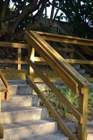 a view of a terrace with a tree