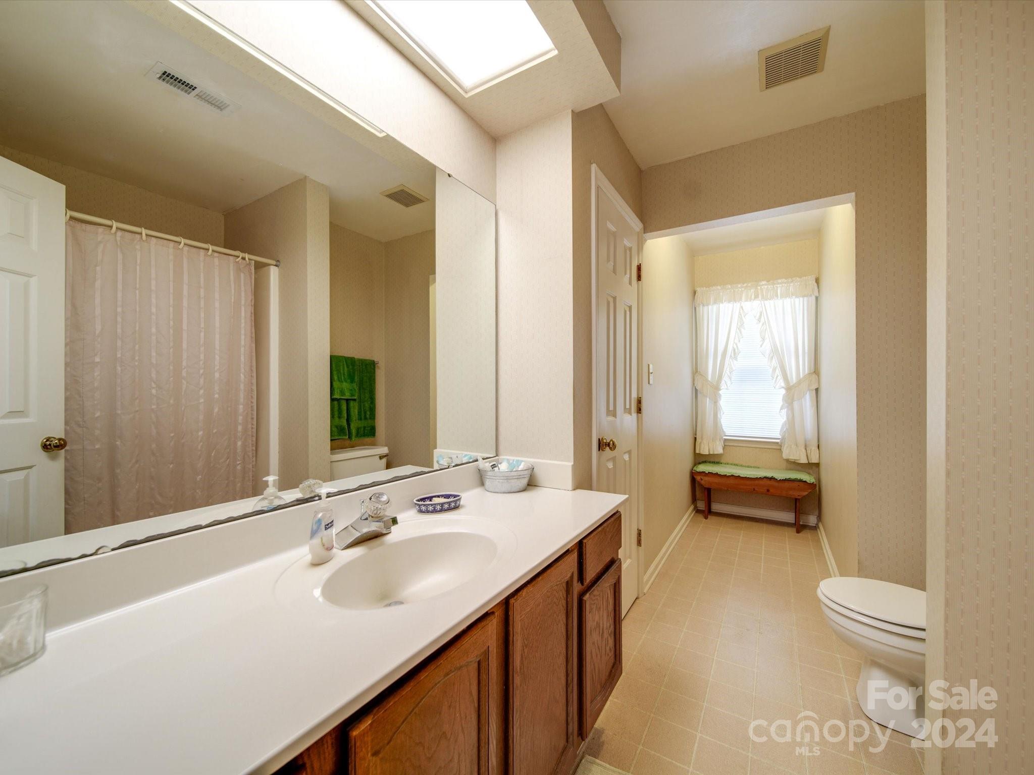 1557 Woodcroft Drive Fort Mill, SC 29708 - Photo 30 of 46 a bathroom with a sink a toilet and a large mirror