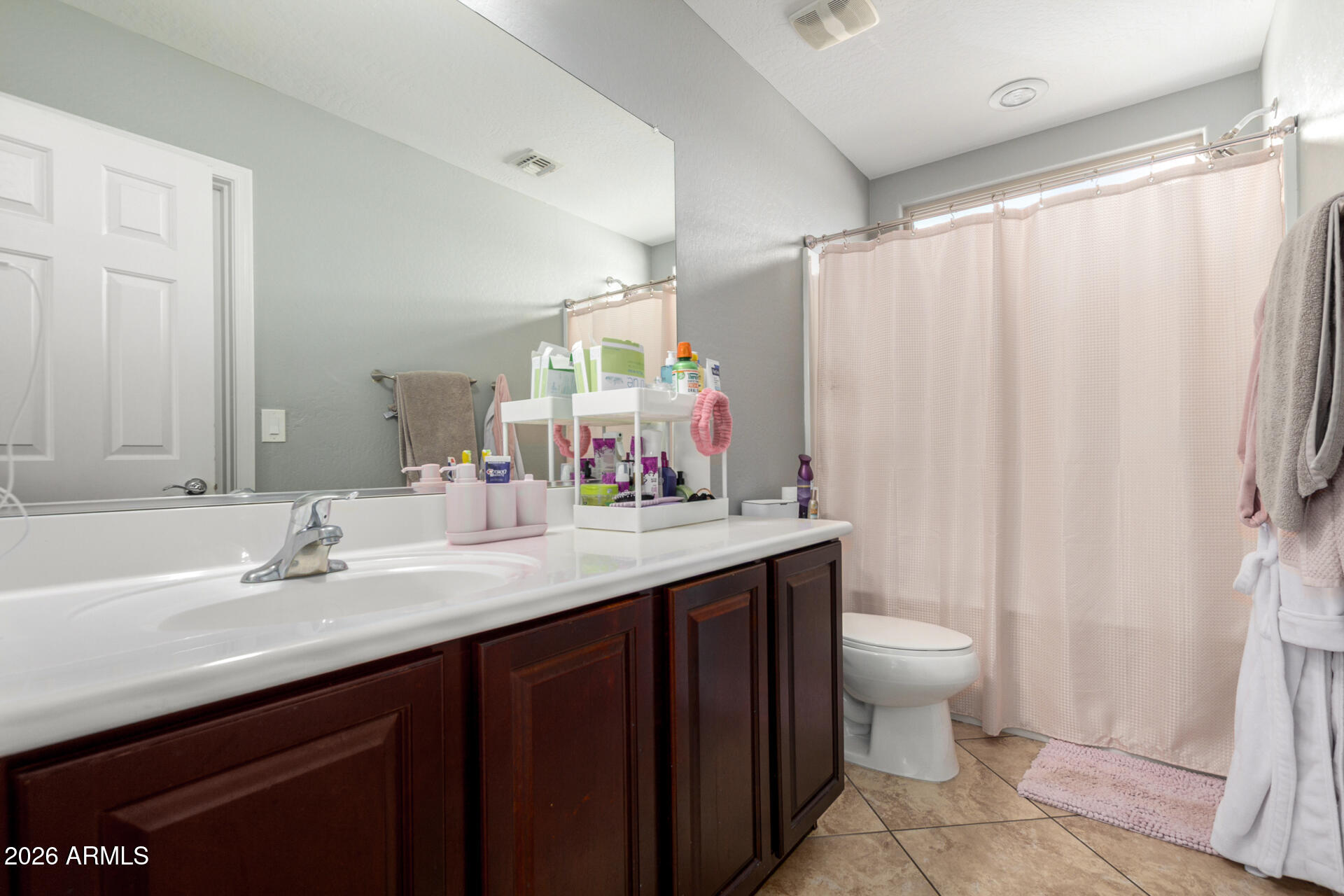 10816 West Nosean Road Peoria, AZ 85383 - Photo 33 of 42 a bathroom with a double vanity sink toilet and a mirror