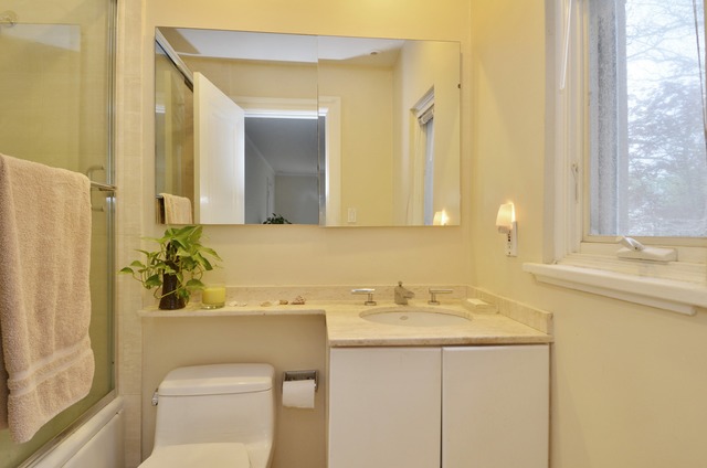 63 Abbotsford Road Winnetka, IL 60093 - Photo 17 of 25 a bathroom with a granite countertop sink toilet and a mirror