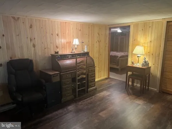 an aerial view of a house with outdoor space