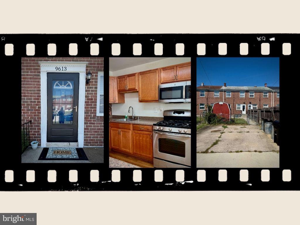 a kitchen view of a dining table chairs and entryway