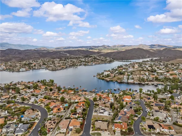 an aerial view of a house with a garden