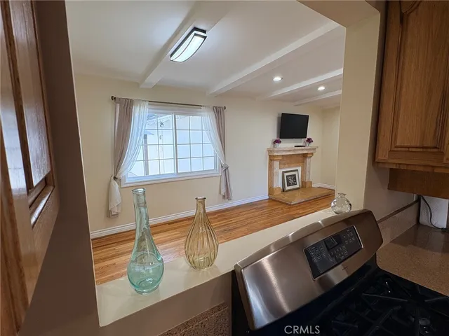 a living room with dining table