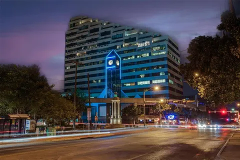a view of a building and a street