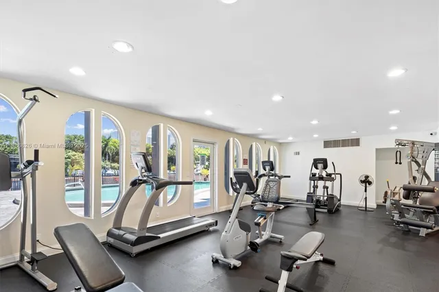 a view of a room with gym equipment