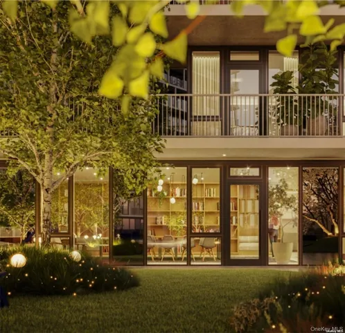 a view of a building from a porch