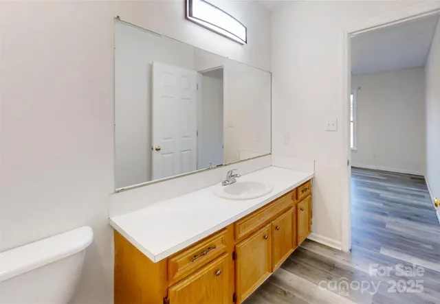 a bathroom with a sink a toilet and mirror