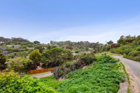 a view of a city with lush green forest