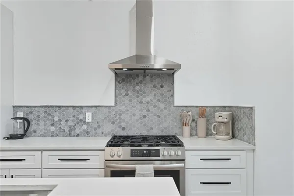 a stove top oven sitting inside of a kitchen