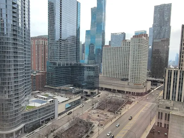 a view of a city with tall buildings